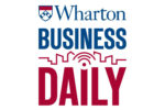 Logo for "Wharton Business Daily" featuring the Wharton shield, bold text, and a red abstract cityscape with a Wi-Fi symbol.