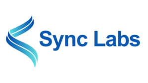 Sync Labs 16x9 Logo with stylized blue and teal DNA strand next to the text "Sync Labs" in blue font.